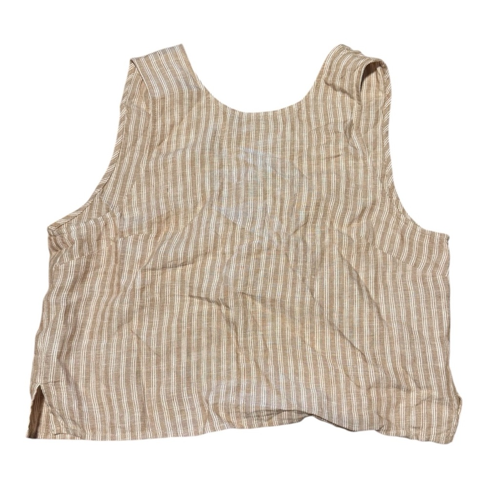 Madewell Beige & White Striped 100% Linen Open Tie Back Tank Top Size 14 - Picture 3 of 9
